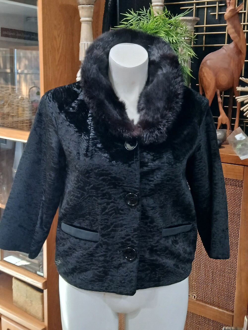 1960s Styled By Winter Mink Collar Faux Lamb Fur Women's Evening Jacket